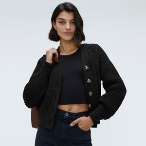 Everlane Texture Cotton Cardigan in Black
